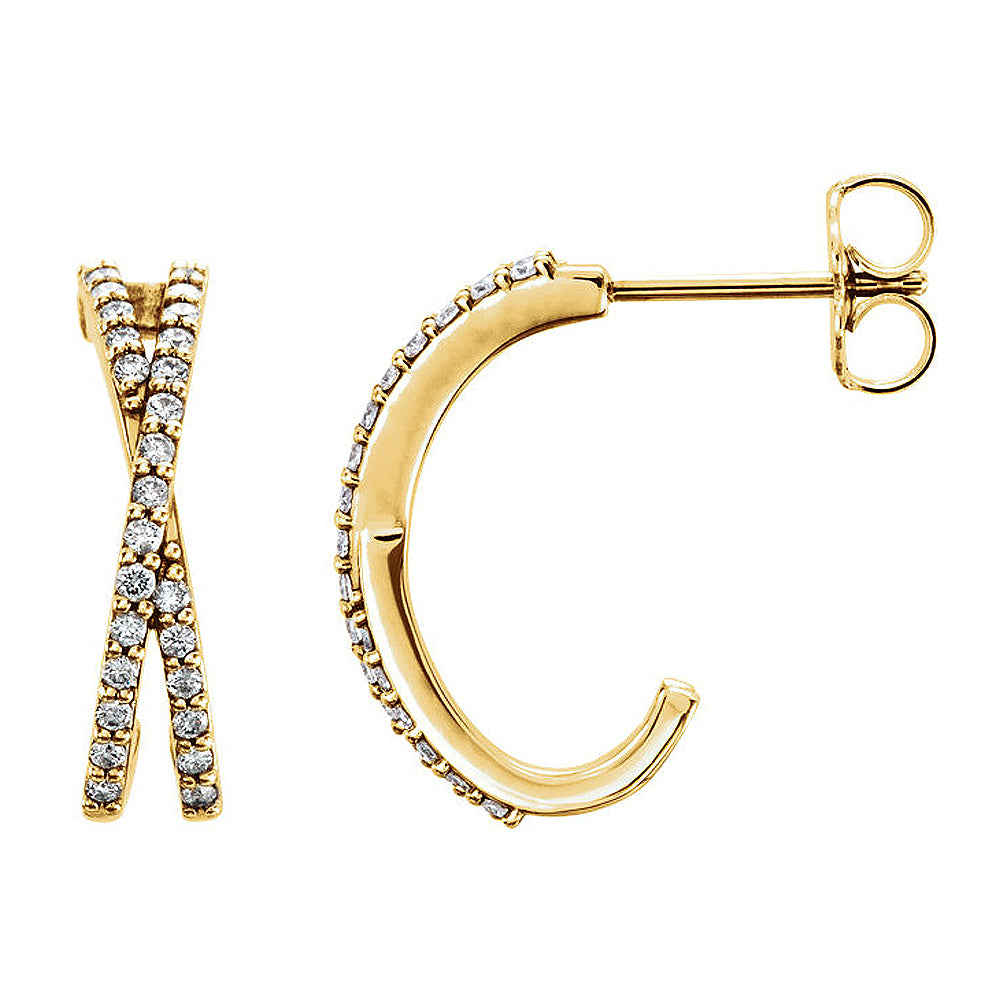 4 x 14mm 14k Yellow Gold 1/4 CTW (G-H, I1) Diamond Crisscross Earrings, Item E16883 by The Black Bow Jewelry Co.