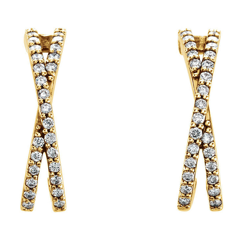 Alternate view of the 4 x 14mm 14k Yellow Gold 1/4 CTW (G-H, I1) Diamond Crisscross Earrings by The Black Bow Jewelry Co.