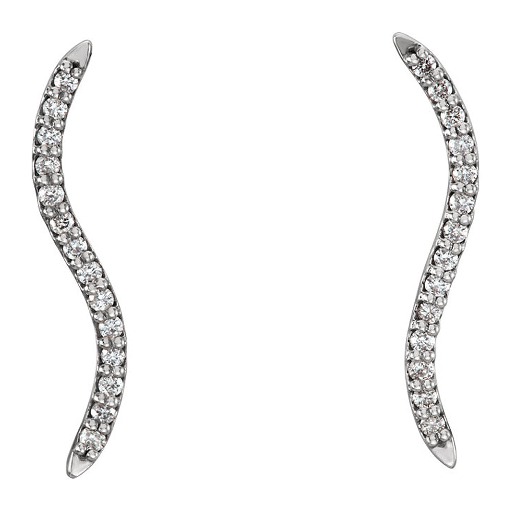 Alternate view of the 2.3 x 19mm 14k White Gold 1/6 CTW (G-H, I1) Diamond Wavy Ear Climbers by The Black Bow Jewelry Co.