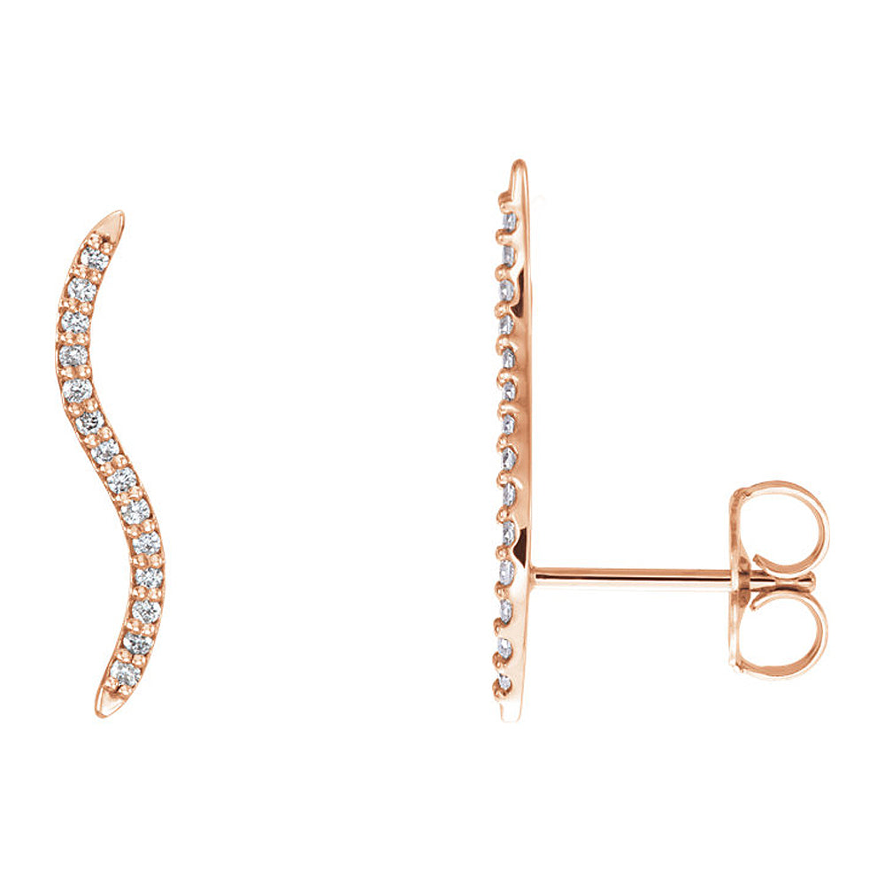 2.3 x 19mm 14k Rose Gold 1/6 CTW (G-H, I1) Diamond Wavy Ear Climbers, Item E16887 by The Black Bow Jewelry Co.