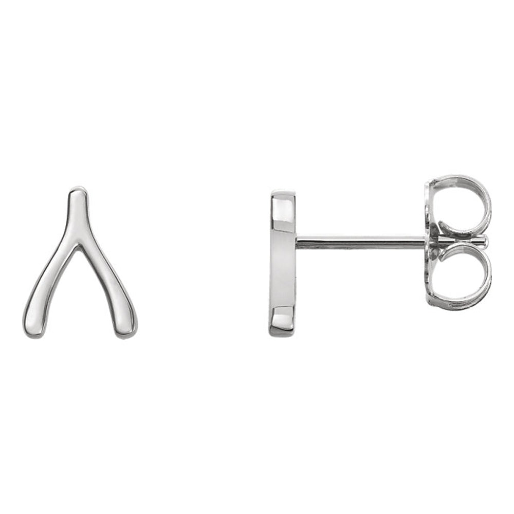 6 x 8mm (1/4 x 5/16 Inch) 14k White Gold Tiny Wishbone Post Earrings, Item E16890 by The Black Bow Jewelry Co.