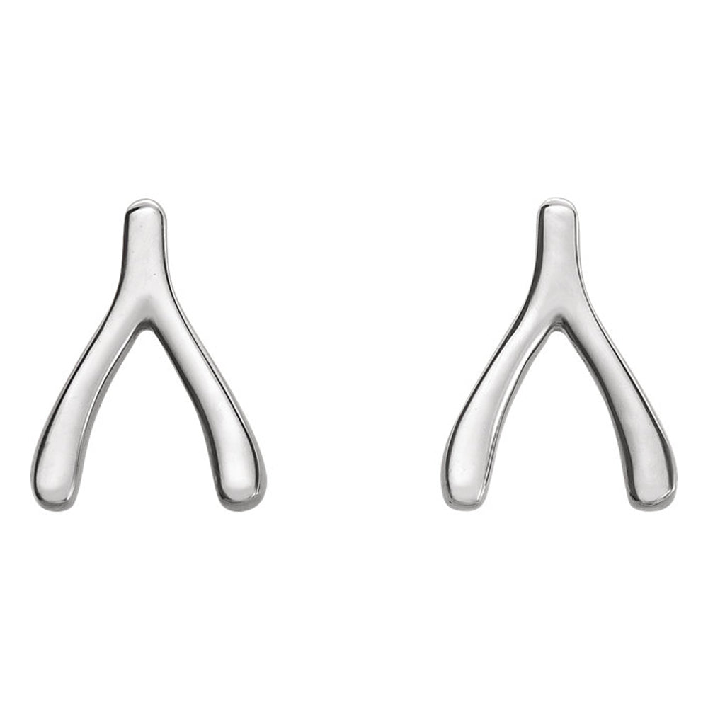 Alternate view of the 6 x 8mm (1/4 x 5/16 Inch) 14k White Gold Tiny Wishbone Post Earrings by The Black Bow Jewelry Co.