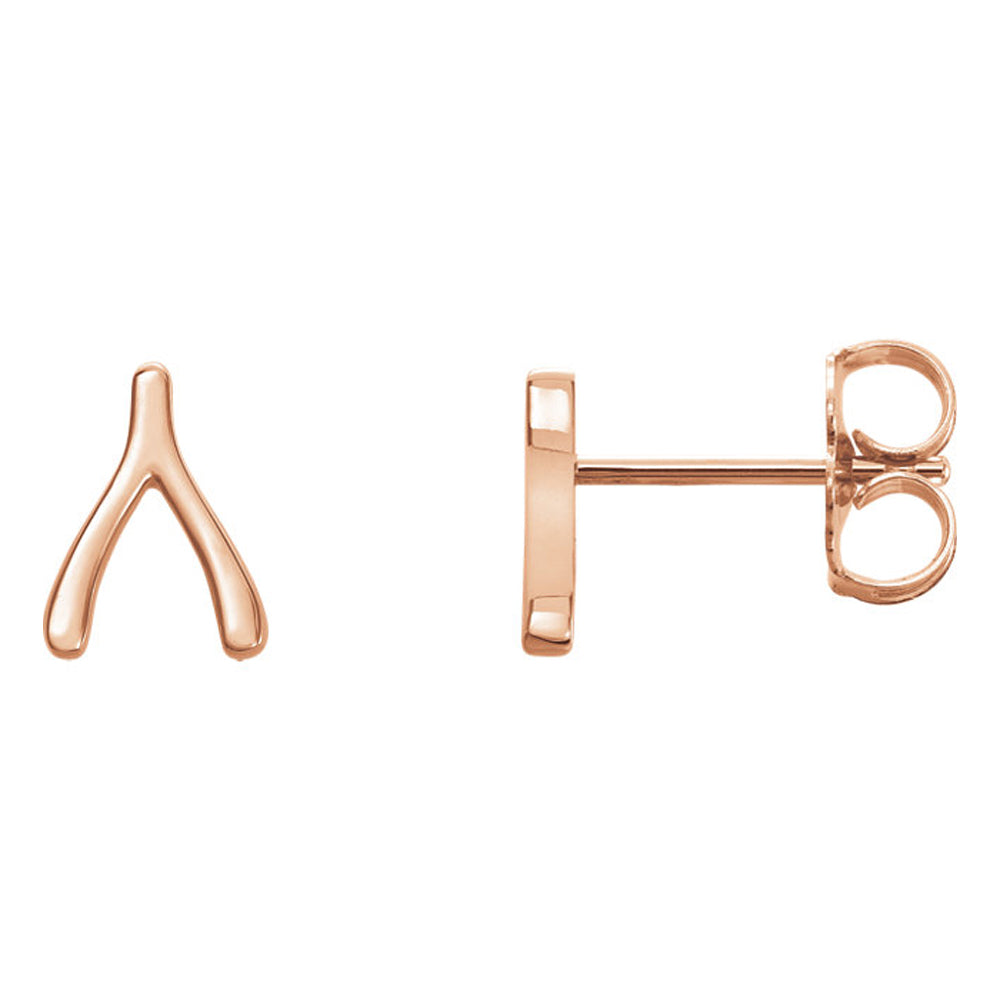 6 x 8mm (1/4 x 5/16 Inch) 14k Rose Gold Tiny Wishbone Post Earrings, Item E16892 by The Black Bow Jewelry Co.