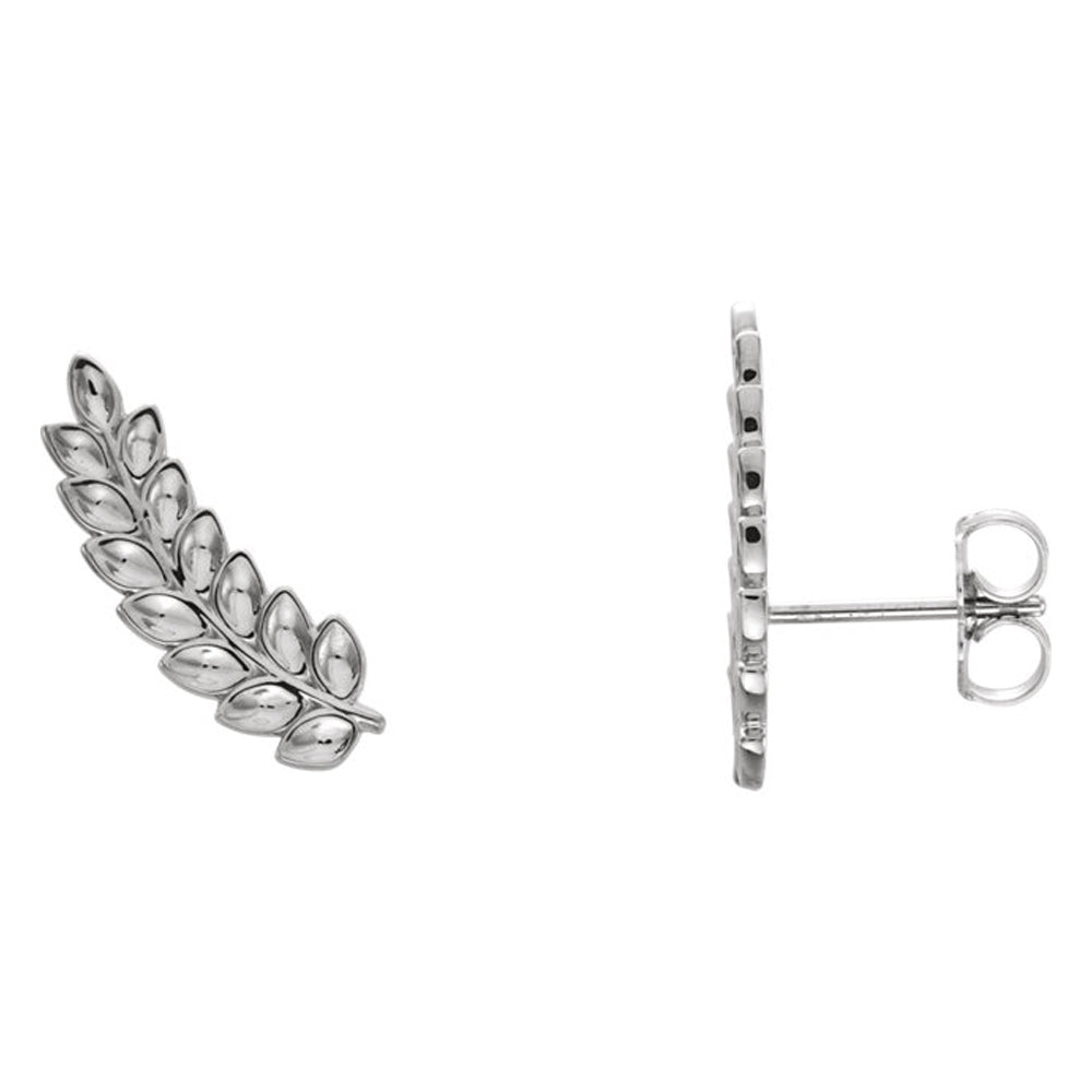 5.7mm x 16mm (5/8 Inch) 14k White Gold Petite Leaf Ear Climbers, Item E16894 by The Black Bow Jewelry Co.