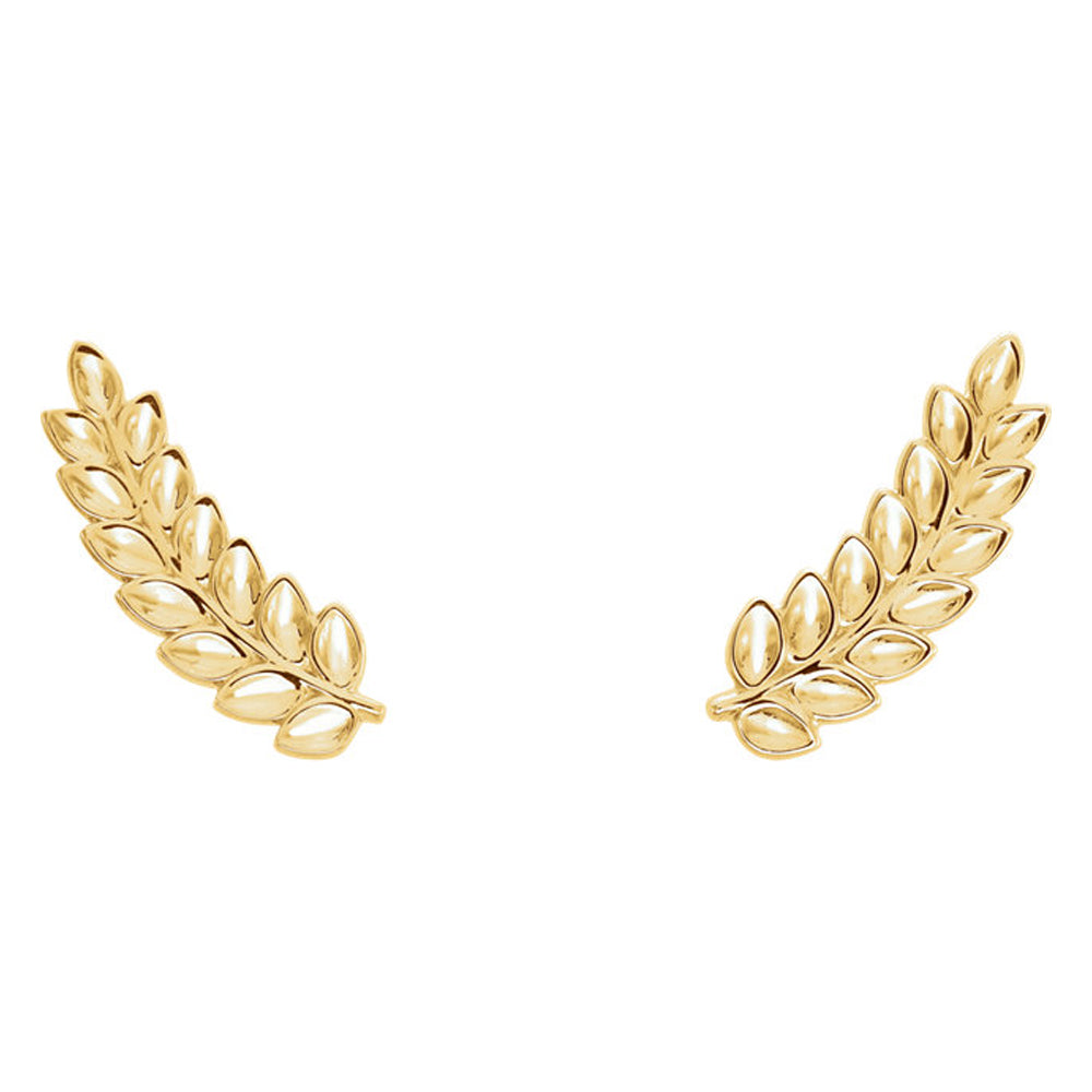 Alternate view of the 5.7mm x 16mm (5/8 Inch) 14k Yellow Gold Petite Leaf Ear Climbers by The Black Bow Jewelry Co.