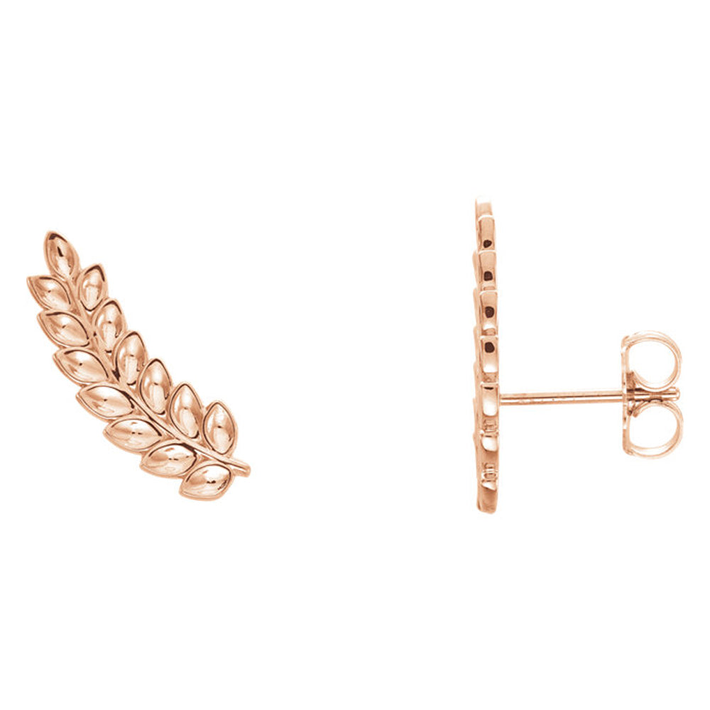 5.7mm x 16mm (5/8 Inch) 14k Rose Gold Petite Leaf Ear Climbers, Item E16896 by The Black Bow Jewelry Co.