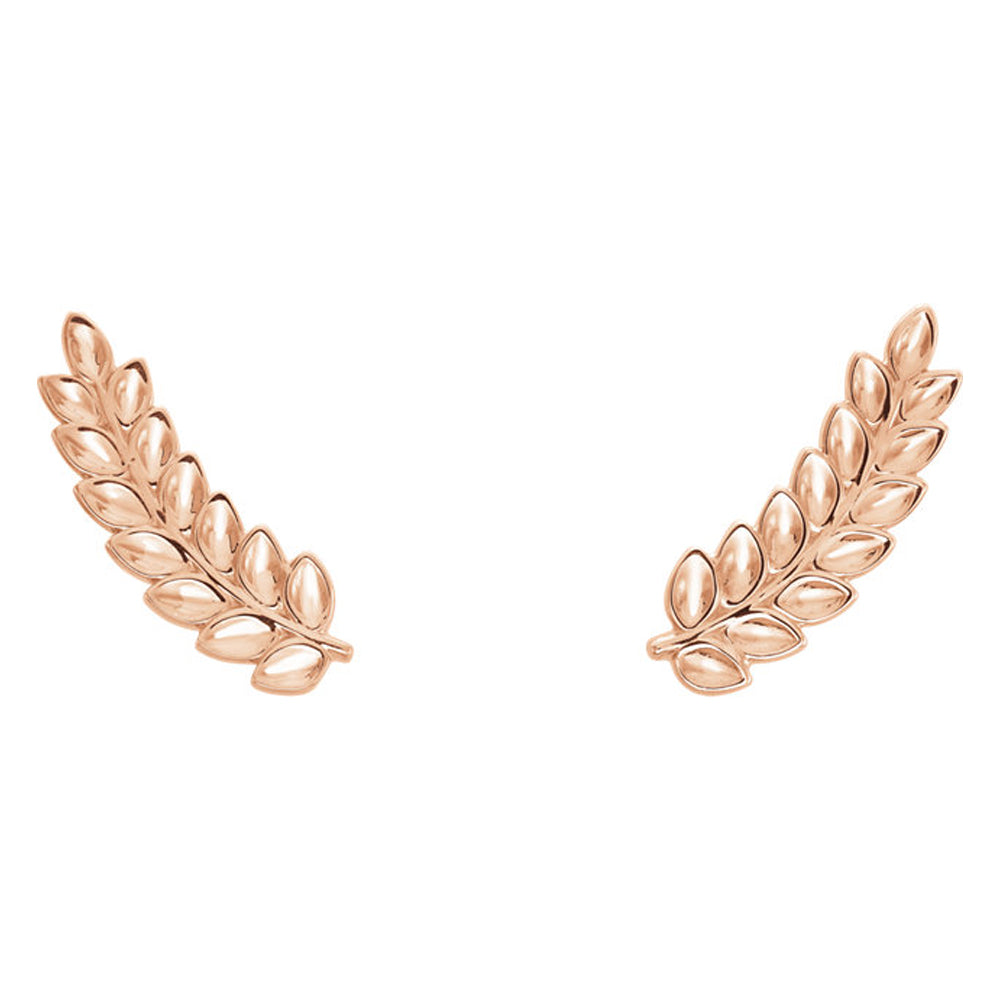 Alternate view of the 5.7mm x 16mm (5/8 Inch) 14k Rose Gold Petite Leaf Ear Climbers by The Black Bow Jewelry Co.