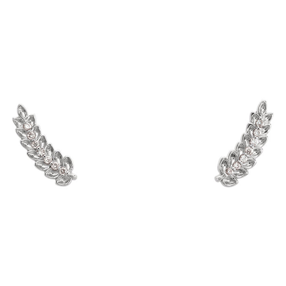 Alternate view of the 3.5 x 10mm 14k White Gold .04 CTW (G-H, I1) Diamond Leaf Ear Climbers by The Black Bow Jewelry Co.