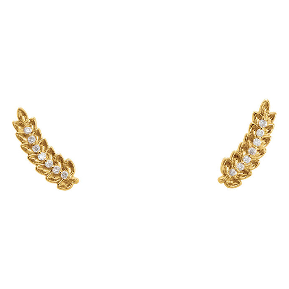 Alternate view of the 3.5 x 10mm 14k Yellow Gold .04 CTW (G-H, I1) Diamond Leaf Ear Climbers by The Black Bow Jewelry Co.
