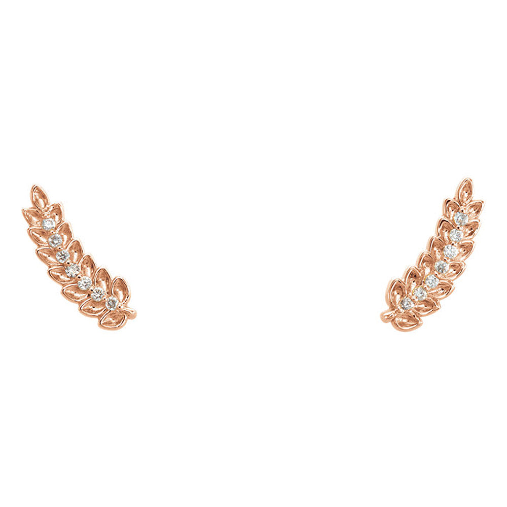 Alternate view of the 3.5 x 10mm 14k Rose Gold .04 CTW (G-H, I1) Diamond Leaf Ear Climbers by The Black Bow Jewelry Co.