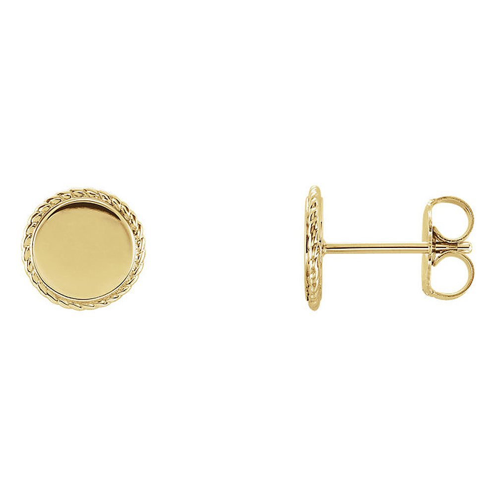 8mm (5/16 Inch) 14k Yellow Gold Engravable Rope Edge Circle Earrings, Item E16902 by The Black Bow Jewelry Co.