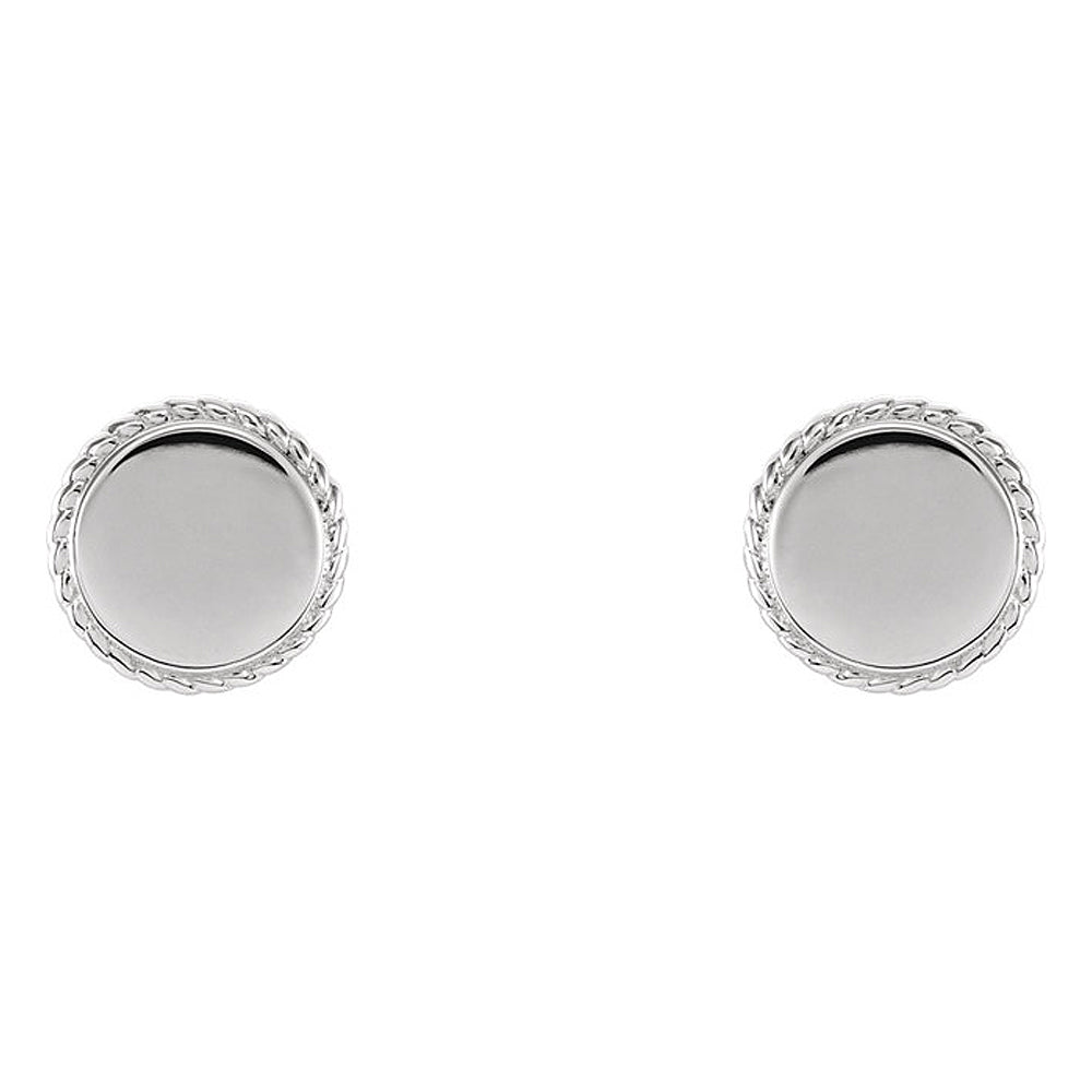 Alternate view of the 8mm (5/16 Inch) Sterling Silver Engravable Rope Edge Circle Earrings by The Black Bow Jewelry Co.