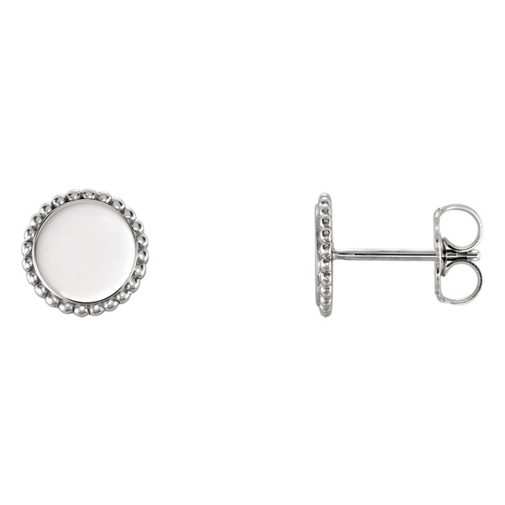 8mm (5/16 Inch) 14k White Gold Engravable Beaded Edge Circle Earrings, Item E16905 by The Black Bow Jewelry Co.