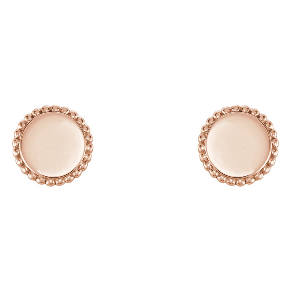 Alternate view of the 8mm (5/16 Inch) 14k Rose Gold Engravable Beaded Edge Circle Earrings by The Black Bow Jewelry Co.