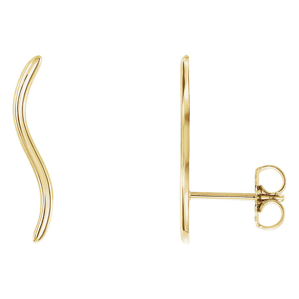 3mm x 19mm (3/4 Inch) 14k Yellow Gold Wavy Ear Climbers, Item E16913 by The Black Bow Jewelry Co.
