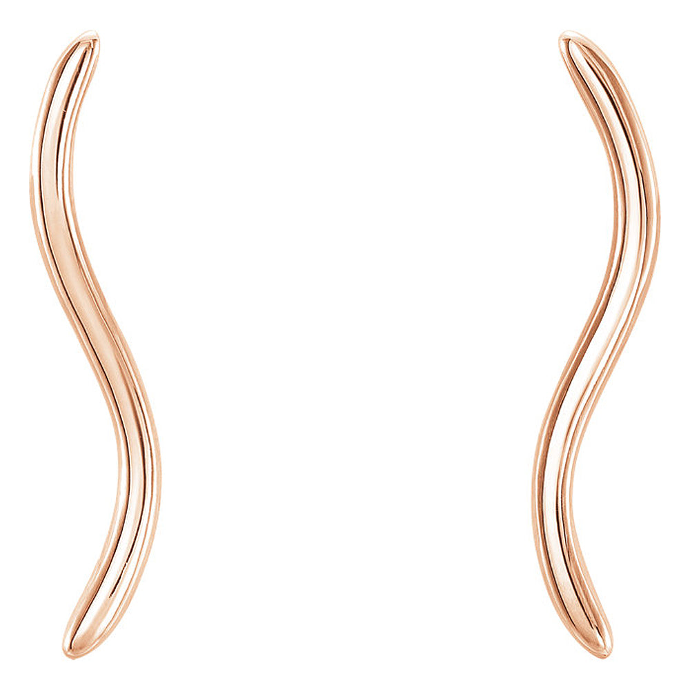 Alternate view of the 3mm x 19mm (3/4 Inch) 14k Rose Gold Wavy Ear Climbers by The Black Bow Jewelry Co.