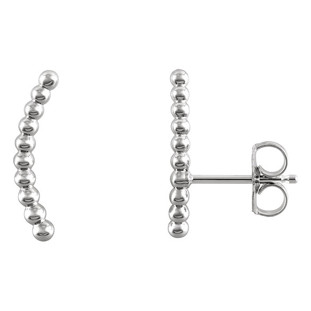 1.7 x 15mm (9/16 Inch) 14k White Gold Beaded Ear Climbers, Item E16920 by The Black Bow Jewelry Co.