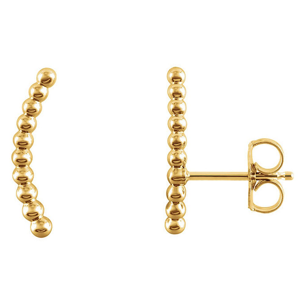 1.7 x 15mm (9/16 Inch) 14k Yellow Gold Beaded Ear Climbers, Item E16921 by The Black Bow Jewelry Co.
