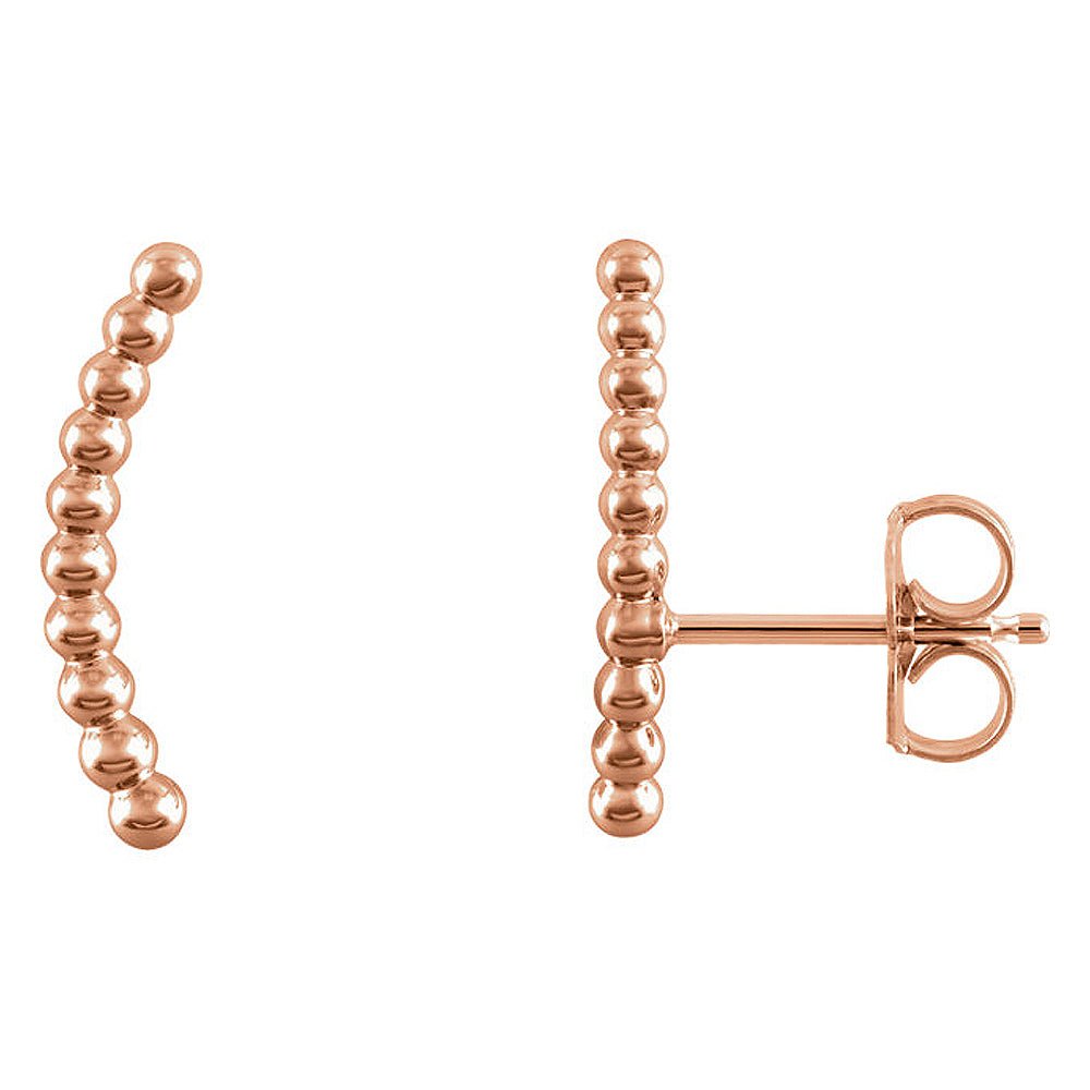 1.7 x 15mm (9/16 Inch) 14k Rose Gold Beaded Ear Climbers, Item E16922 by The Black Bow Jewelry Co.