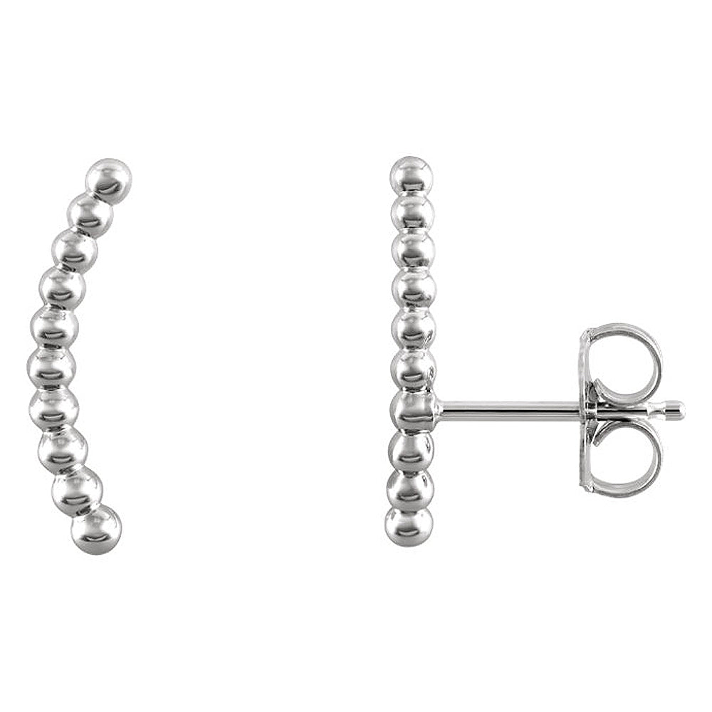 1.8 x 15mm (9/16 Inch) Sterling Silver Beaded Ear Climbers, Item E16923 by The Black Bow Jewelry Co.