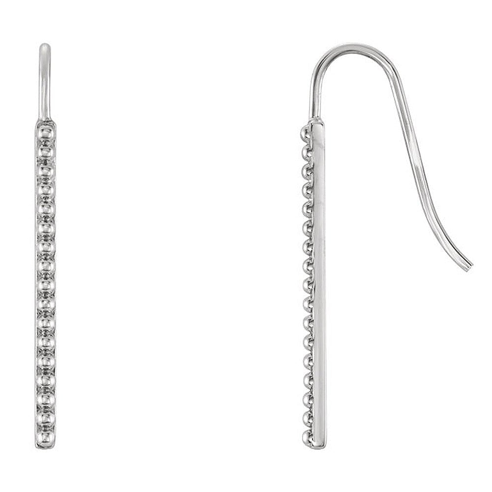 1.6mm x 25mm (1 Inch) 14k White Gold Beaded Vertical Bar Earrings, Item E16924 by The Black Bow Jewelry Co.
