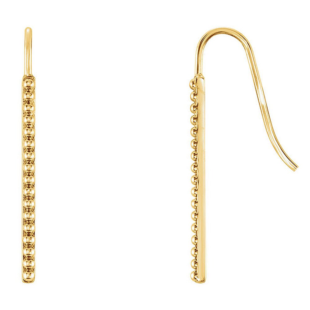 1.6mm x 25mm (1 Inch) 14k Yellow Gold Beaded Vertical Bar Earrings, Item E16925 by The Black Bow Jewelry Co.