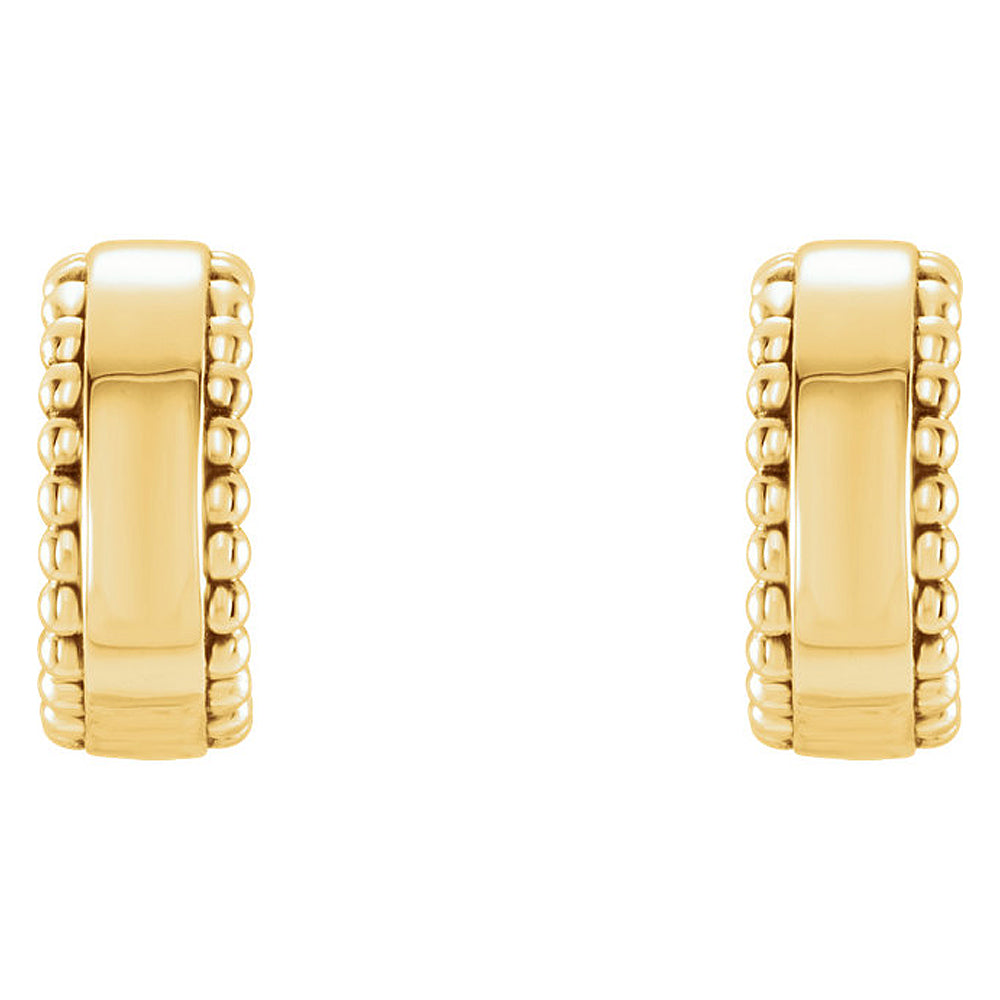 Alternate view of the 4mm x 10mm (3/8 Inch) 14k Yellow Gold Small Beaded J-Hoop Earrings by The Black Bow Jewelry Co.