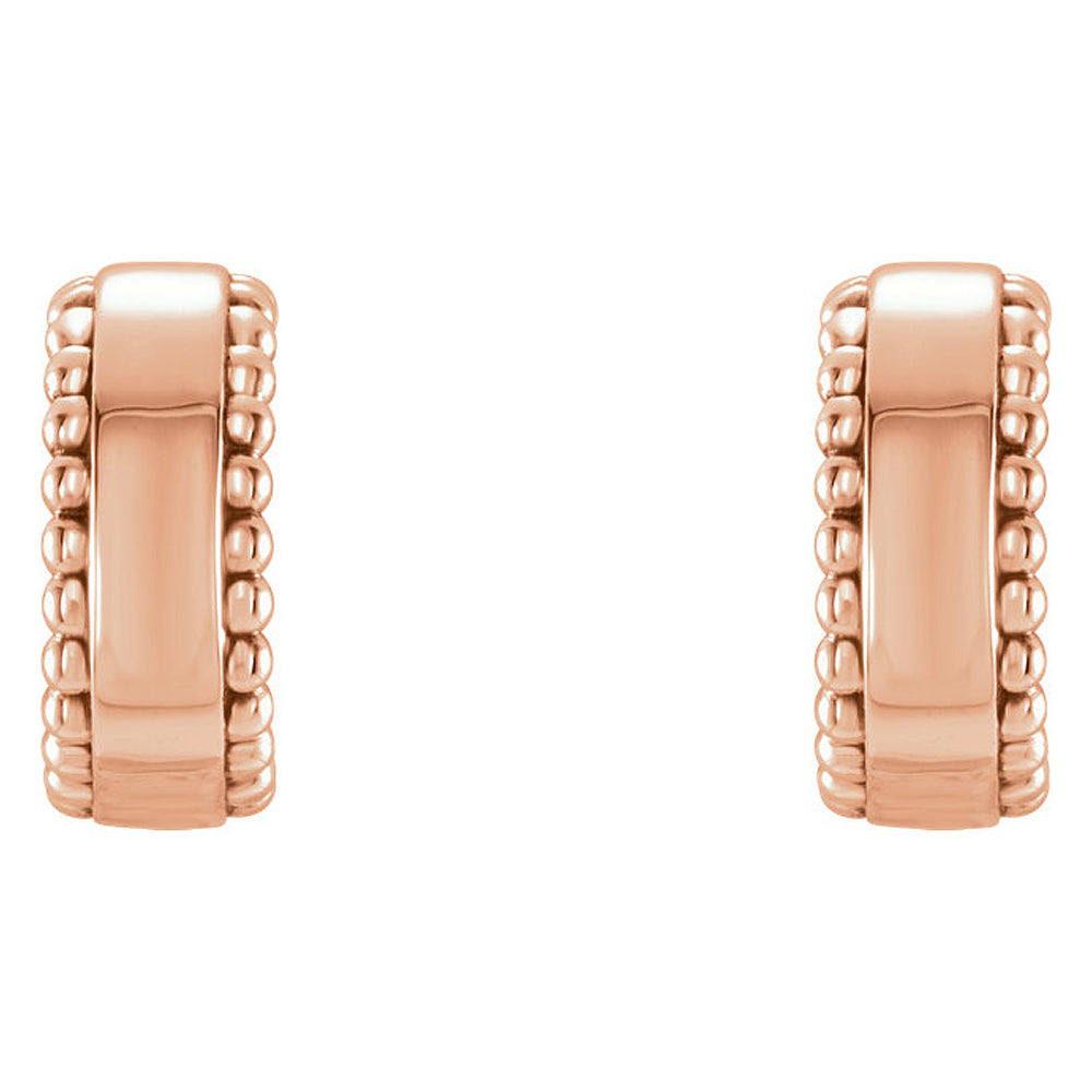Alternate view of the 4mm x 10mm (3/8 Inch) 14k Rose Gold Small Beaded J-Hoop Earrings by The Black Bow Jewelry Co.