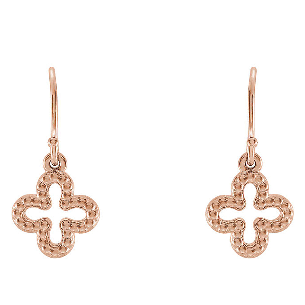 Alternate view of the 10mm (3/8 Inch) 14k Rose Gold Small Beaded Clover Dangle Earrings by The Black Bow Jewelry Co.