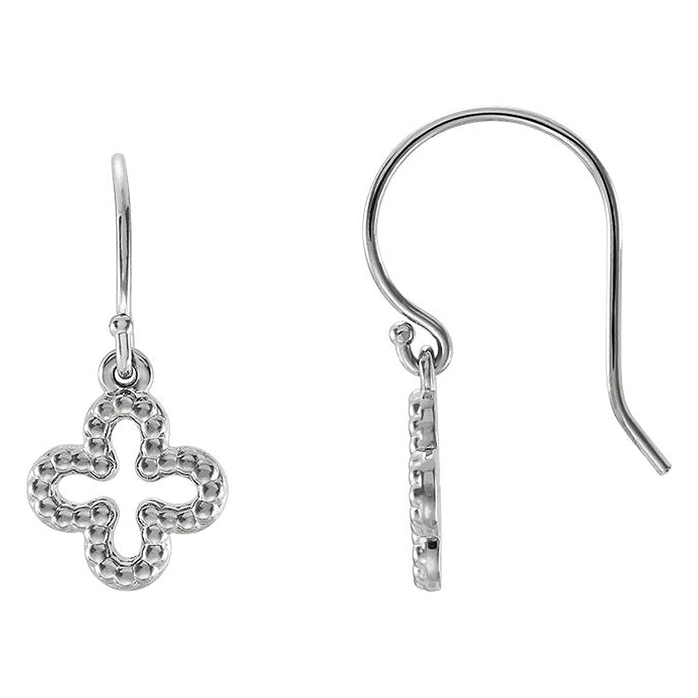 10mm (3/8 Inch) Sterling Silver Small Beaded Clover Dangle Earrings, Item E16933 by The Black Bow Jewelry Co.