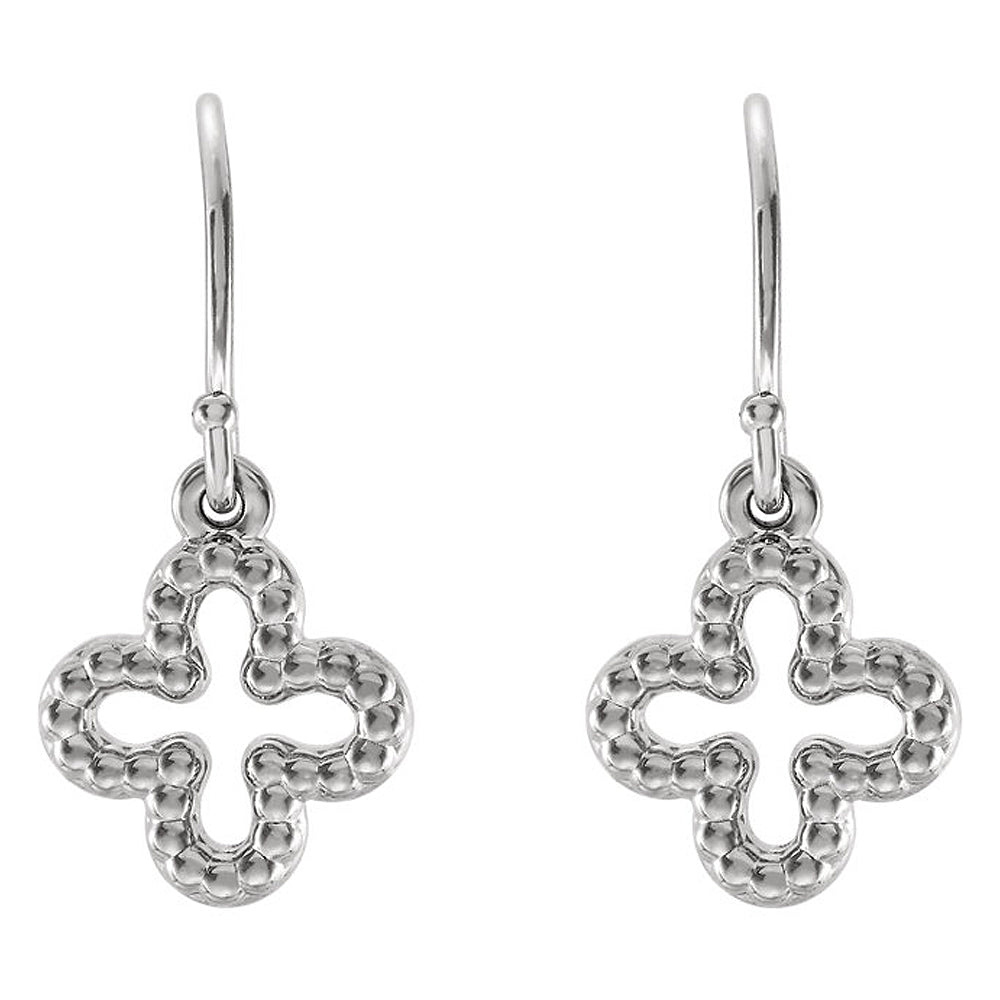 Alternate view of the 10mm (3/8 Inch) Sterling Silver Small Beaded Clover Dangle Earrings by The Black Bow Jewelry Co.