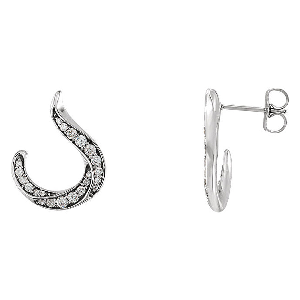 14 x 16mm 14k White Gold 3/8 CTW (G-H, I1) Diamond J-Hoop Earrings, Item E16934 by The Black Bow Jewelry Co.