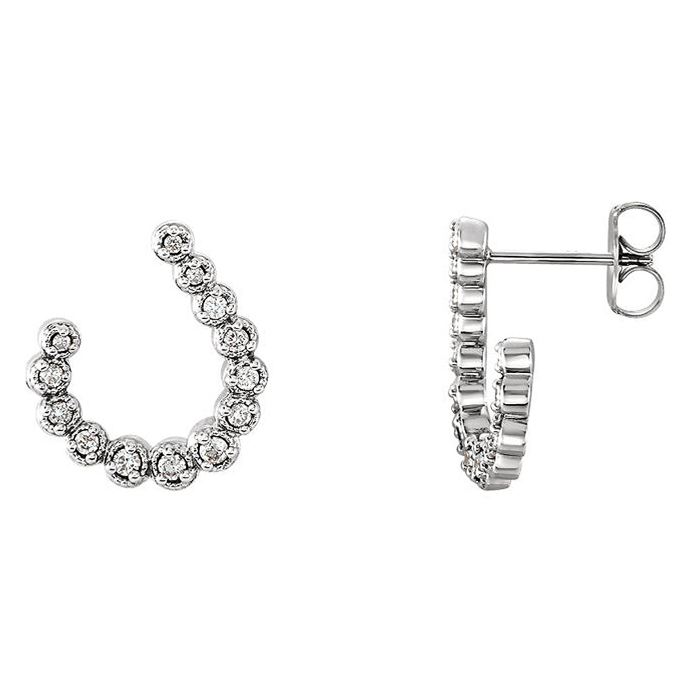 2 x 13mm 14k White Gold 1/4 CTW (G-H, I1) Diamond J-Hoop Earrings, Item E16936 by The Black Bow Jewelry Co.