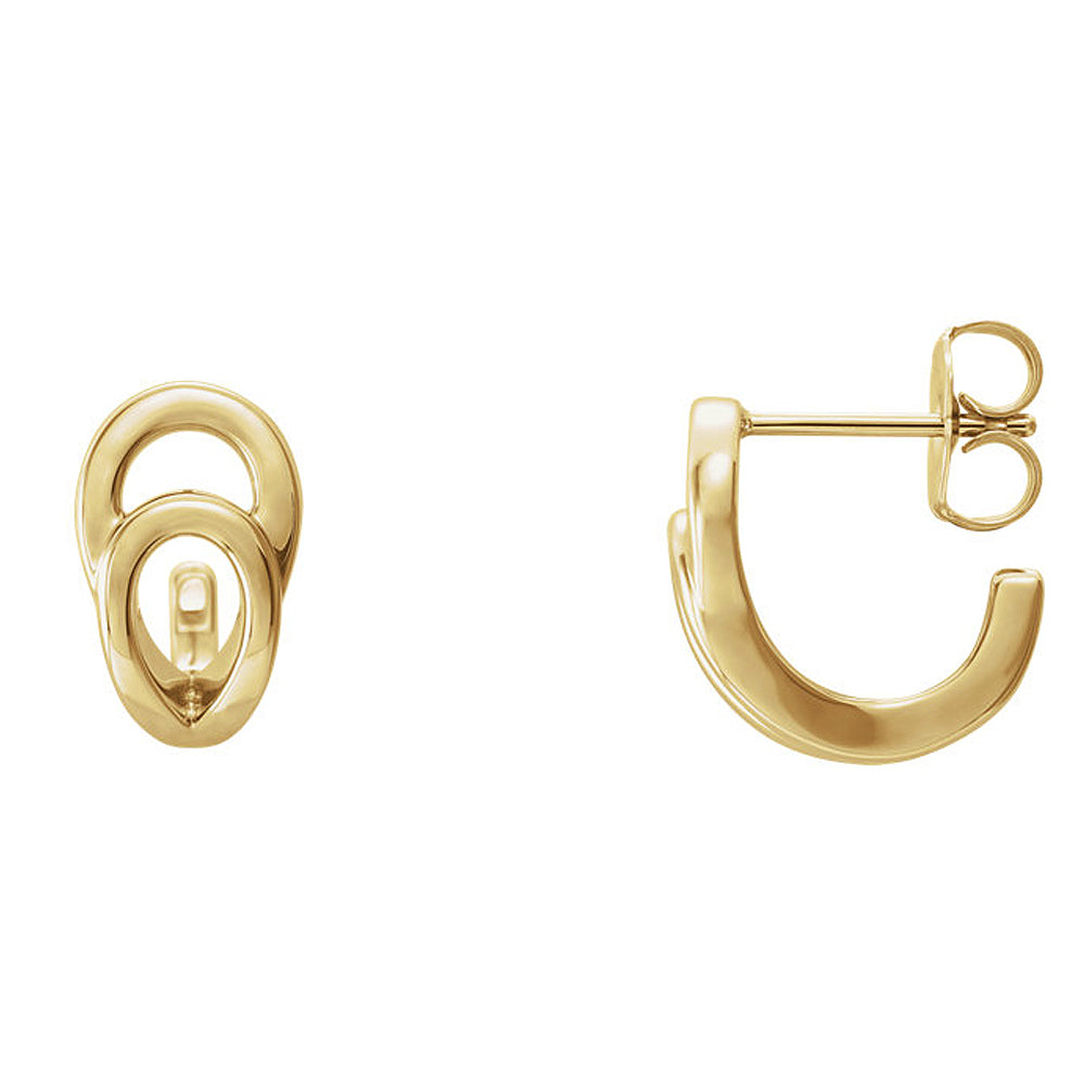 7mm x 13mm (1/4 x 1/2 Inch) 14k Yellow Gold Small Geometric J-Hoops, Item E16942 by The Black Bow Jewelry Co.
