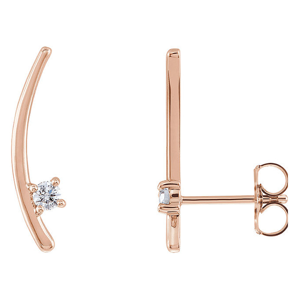 4mm x 18mm 14k Rose Gold 1/8 CTW (G-H, I1) Diamond Ear Climbers, Item E16946 by The Black Bow Jewelry Co.