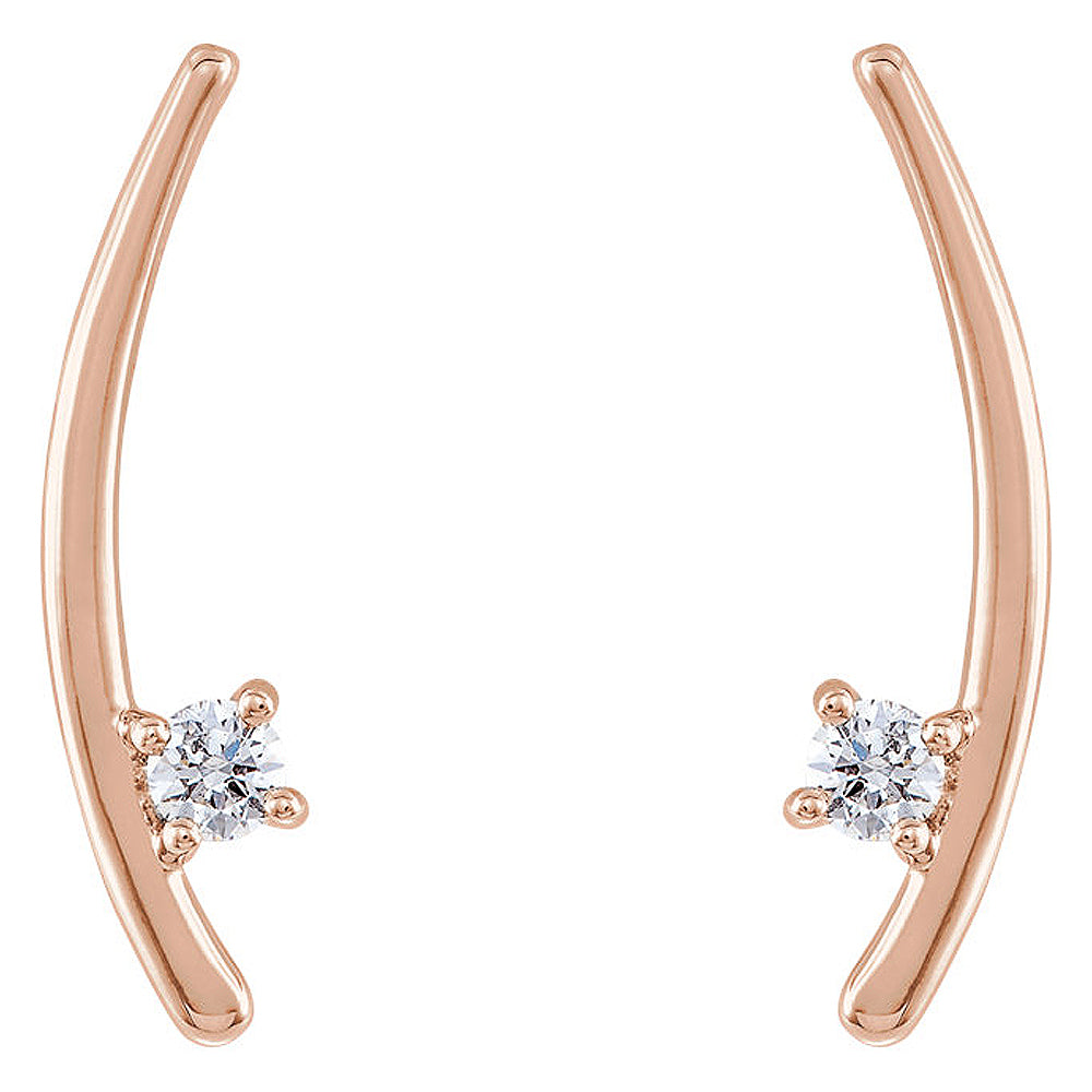 Alternate view of the 4mm x 18mm 14k Rose Gold 1/8 CTW (G-H, I1) Diamond Ear Climbers by The Black Bow Jewelry Co.