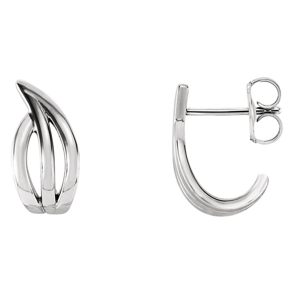 5 x 14mm (9/16 Inch) 14k White Gold Small Freeform J-Hoop Earrings, Item E16947 by The Black Bow Jewelry Co.