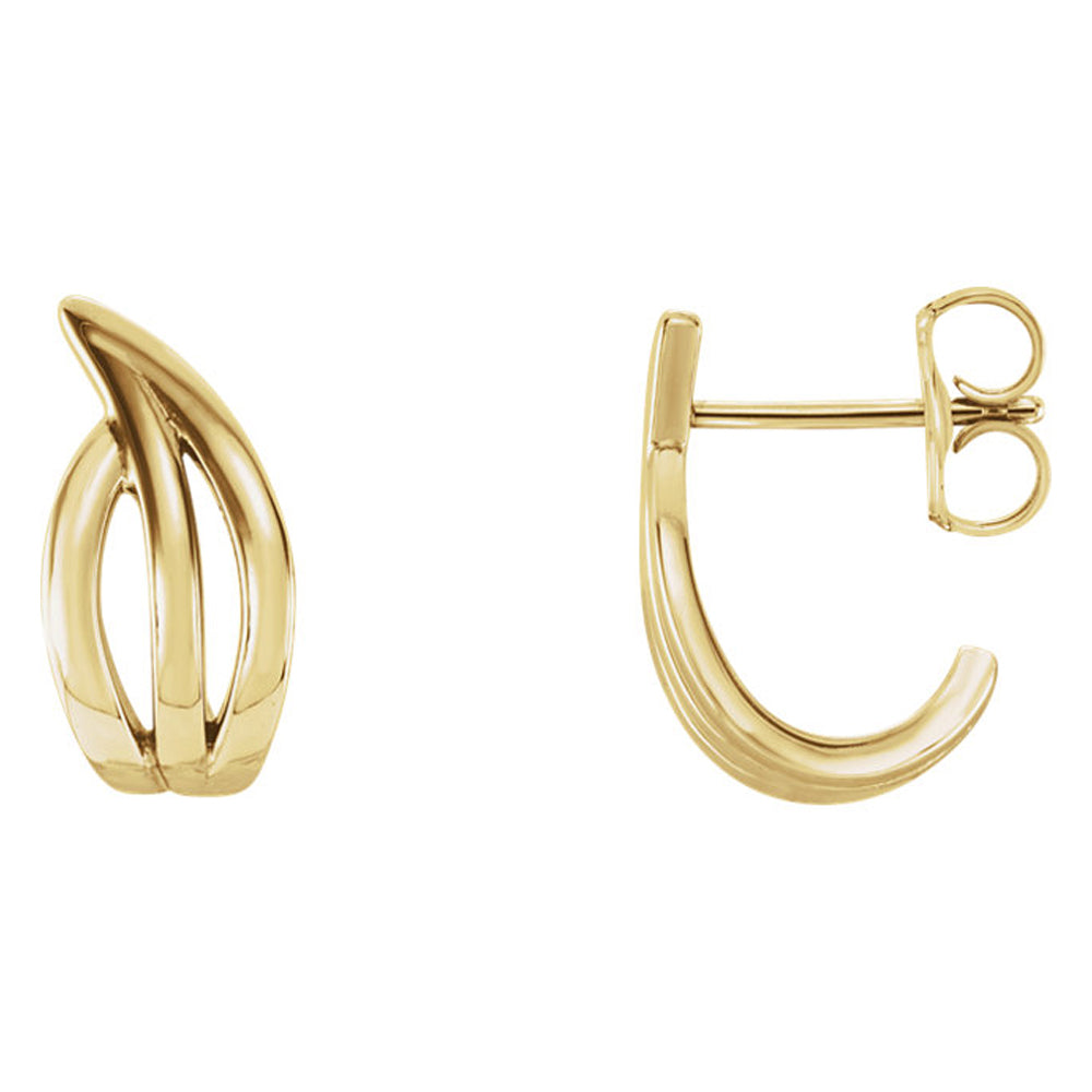 5 x 14mm (9/16 Inch) 14k Yellow Gold Small Freeform J-Hoop Earrings, Item E16948 by The Black Bow Jewelry Co.