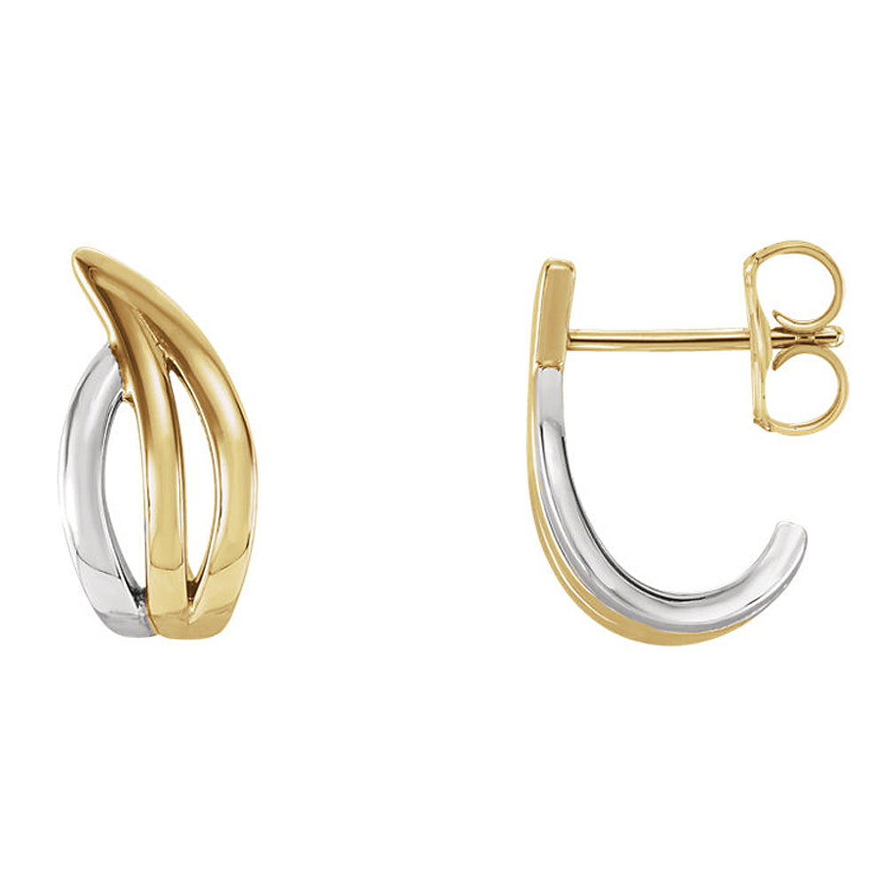 5 x 14mm (9/16 Inch) 14k Yellow &amp; White Gold Freeform J-Hoop Earrings, Item E16950 by The Black Bow Jewelry Co.