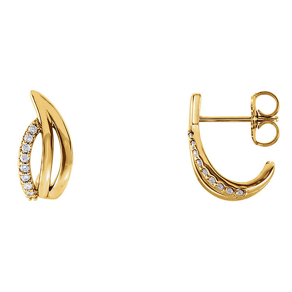 6 x 14mm 14k Yellow Gold 1/10 CTW (G-H, I1) Diamond Freeform J-Hoops, Item E16952 by The Black Bow Jewelry Co.
