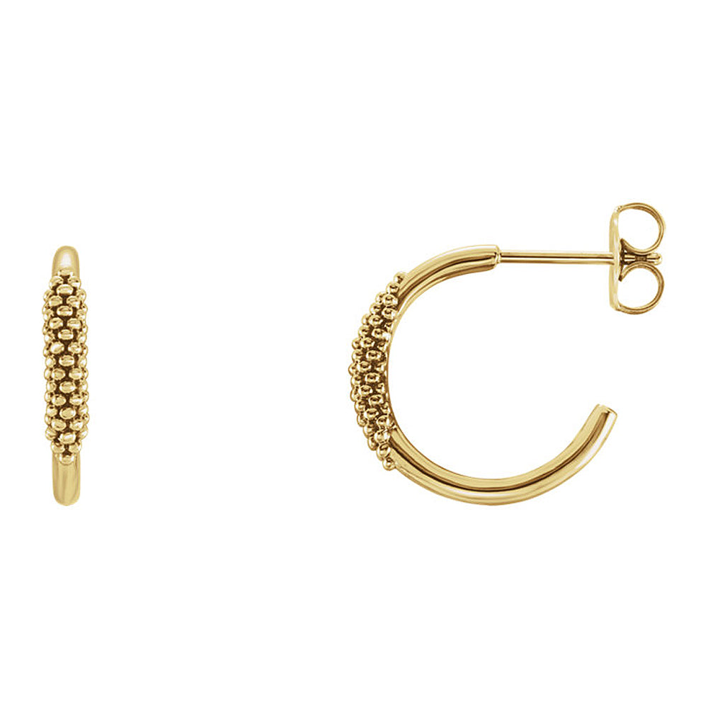 2.6mm x 15mm (9/16 Inch) 14k Yellow Gold Small Beaded J-Hoop Earrings, Item E16955 by The Black Bow Jewelry Co.