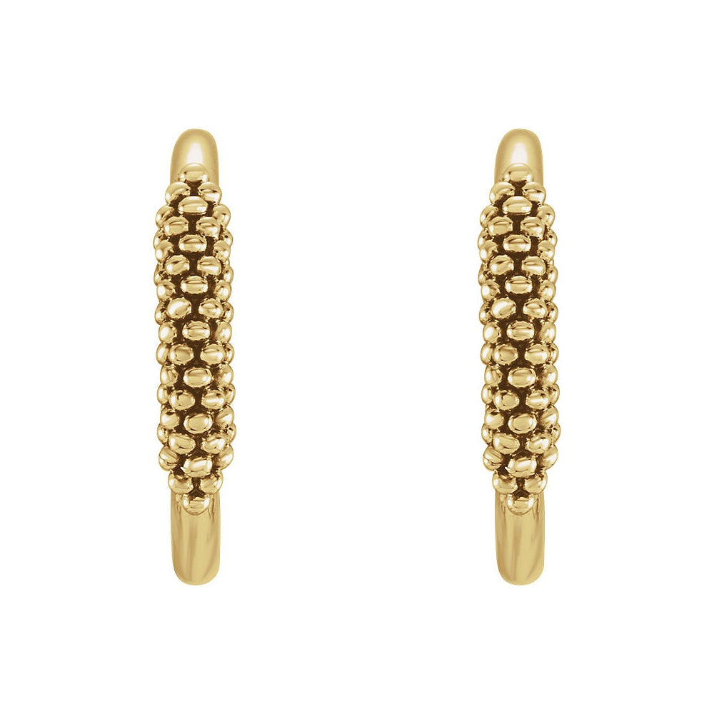 Alternate view of the 2.6mm x 15mm (9/16 Inch) 14k Yellow Gold Small Beaded J-Hoop Earrings by The Black Bow Jewelry Co.