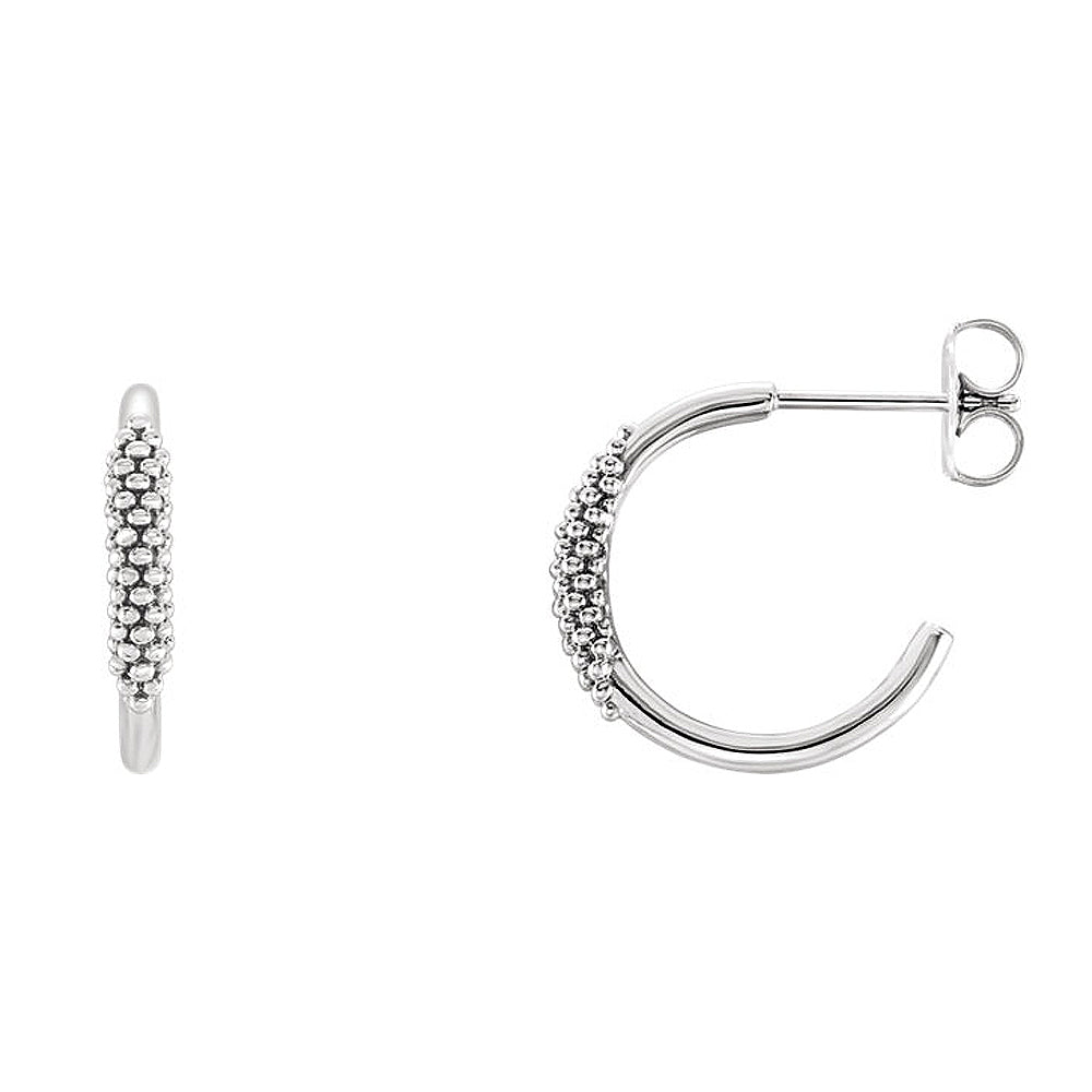 2.6mm x 15mm (9/16 Inch) Sterling Silver Small Beaded J-Hoop Earrings, Item E16956 by The Black Bow Jewelry Co.
