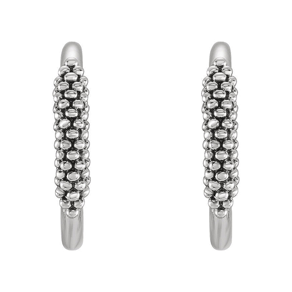Alternate view of the 2.6mm x 15mm (9/16 Inch) Sterling Silver Small Beaded J-Hoop Earrings by The Black Bow Jewelry Co.
