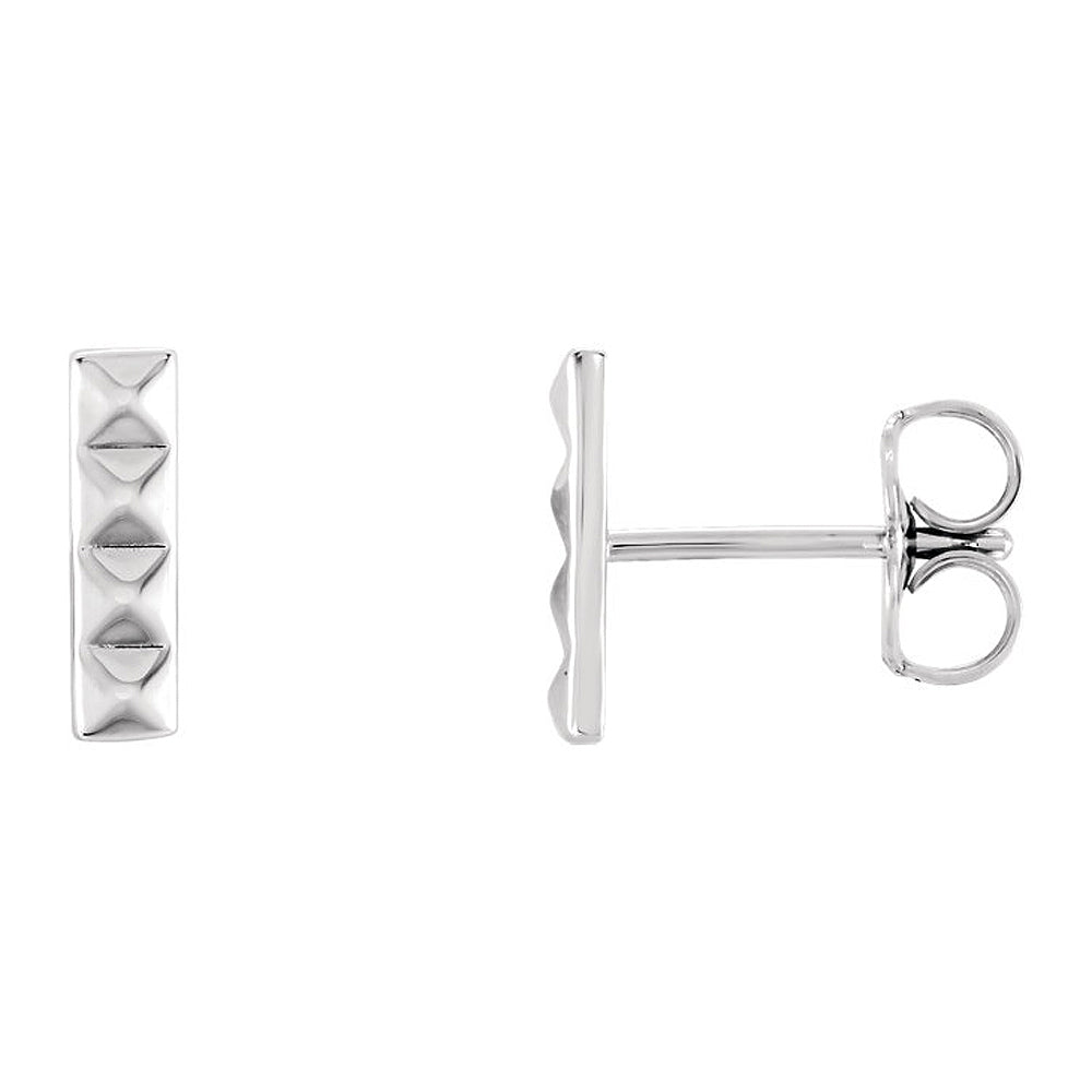 2.5mm x 9mm (3/8 Inch) 14k White Gold Small Pyramid Bar Earrings, Item E16957 by The Black Bow Jewelry Co.