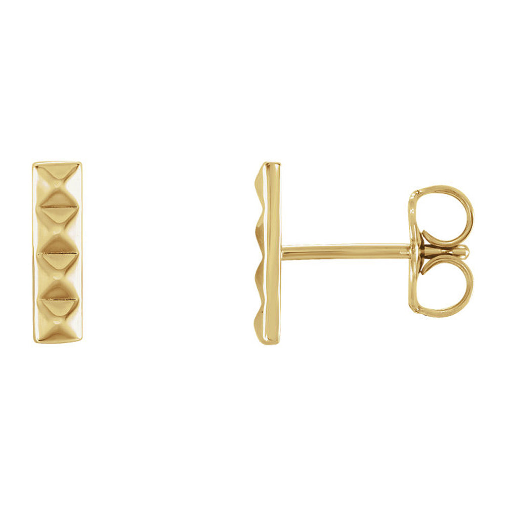 2.5mm x 9mm (3/8 Inch) 14k Yellow Gold Small Pyramid Bar Earrings, Item E16958 by The Black Bow Jewelry Co.