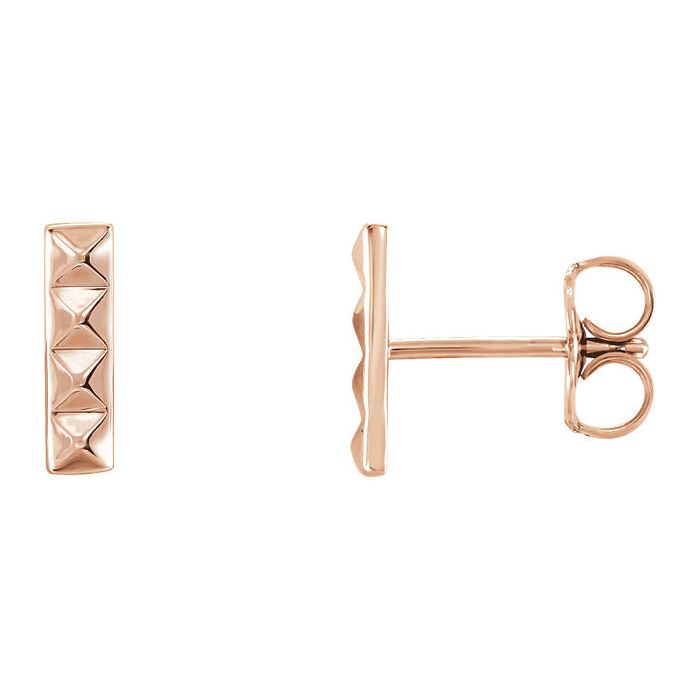 2.5mm x 9mm (3/8 Inch) 14k Rose Gold Small Pyramid Bar Earrings, Item E16959 by The Black Bow Jewelry Co.