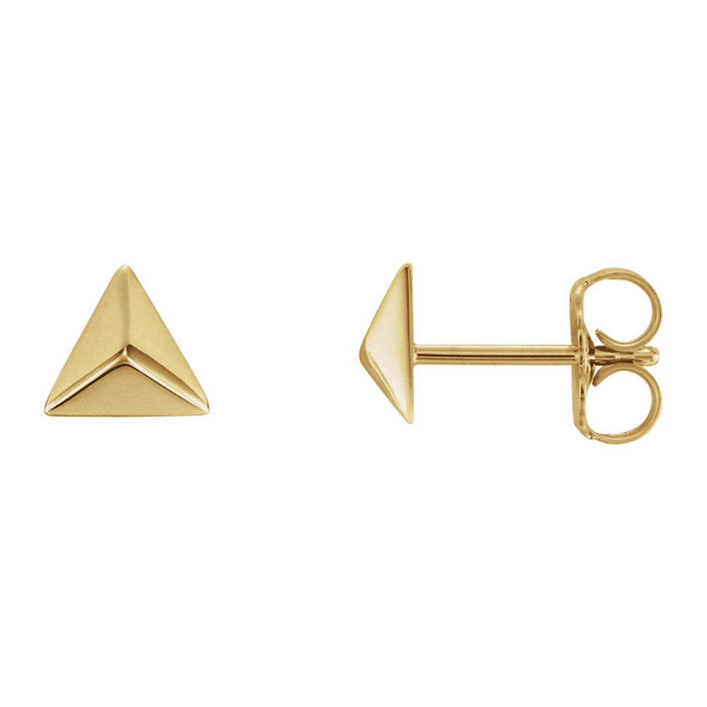 5.5mm (3/16 Inch) 14k Yellow Gold Small Triangle Pyramid Post Earrings, Item E16962 by The Black Bow Jewelry Co.