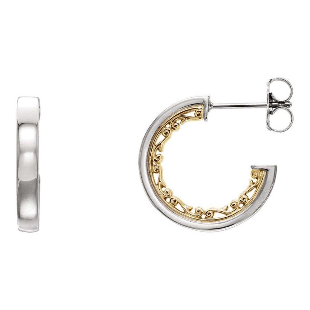2.7 x 16mm (5/8 Inch) 14k White and Yellow Gold Vintage-Inspired Hoops, Item E17007 by The Black Bow Jewelry Co.