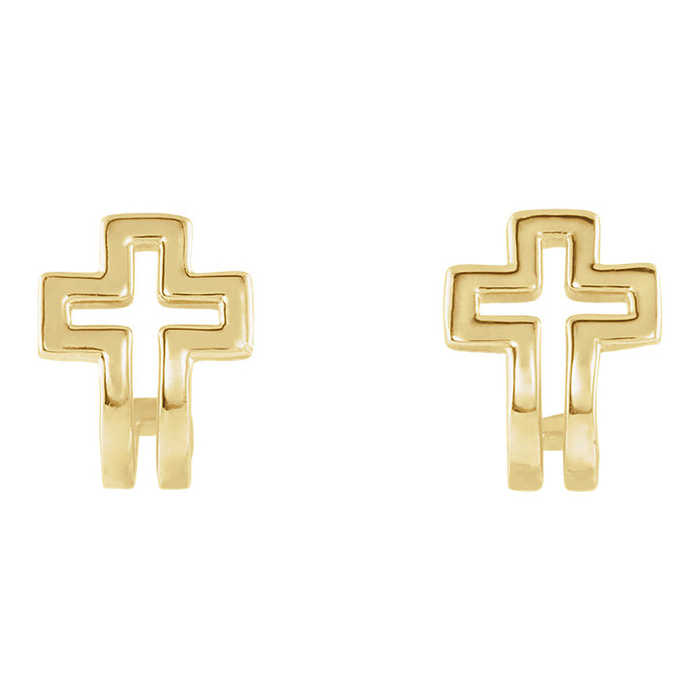 Alternate view of the 9x11mm (3/8 x 7/16 Inch) 14k Yellow Gold Voided Cross J-Hoop Earrings by The Black Bow Jewelry Co.